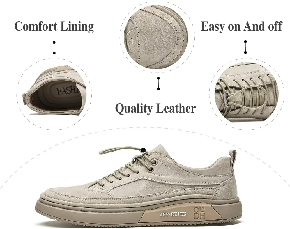 Asifn Mens Casual Sneakers Leather Soft Walking Non-Slip Breathable Driving Lightweight Board Shoes