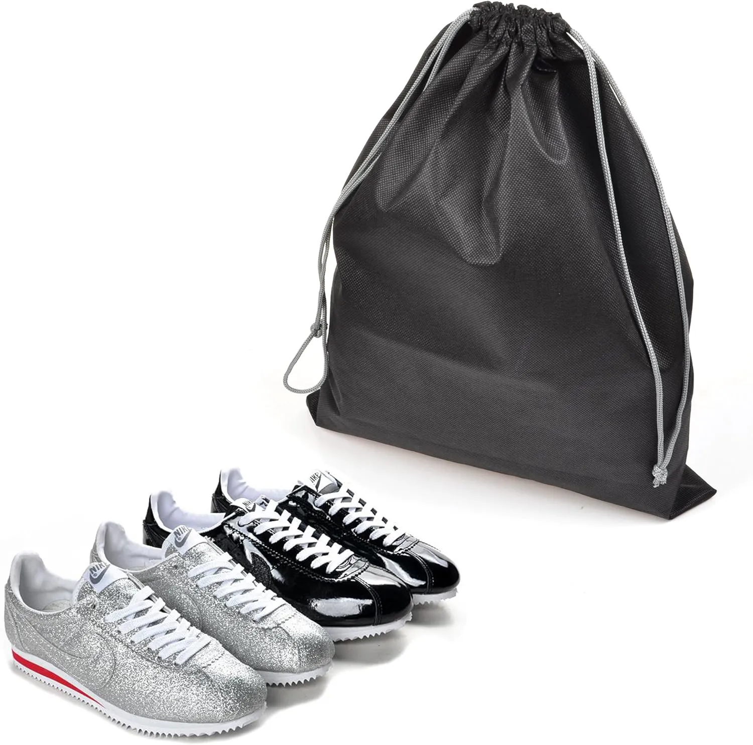 Cosmos 10 Pcs Travel Shoe Bags Shoe Organizer Pouch Storage String Bags for Travel Trip Carrying Packing, Dust-proof Non-Woven Fabric in Dual Drawstring Closure, 17.5" x 13.5" (Black)