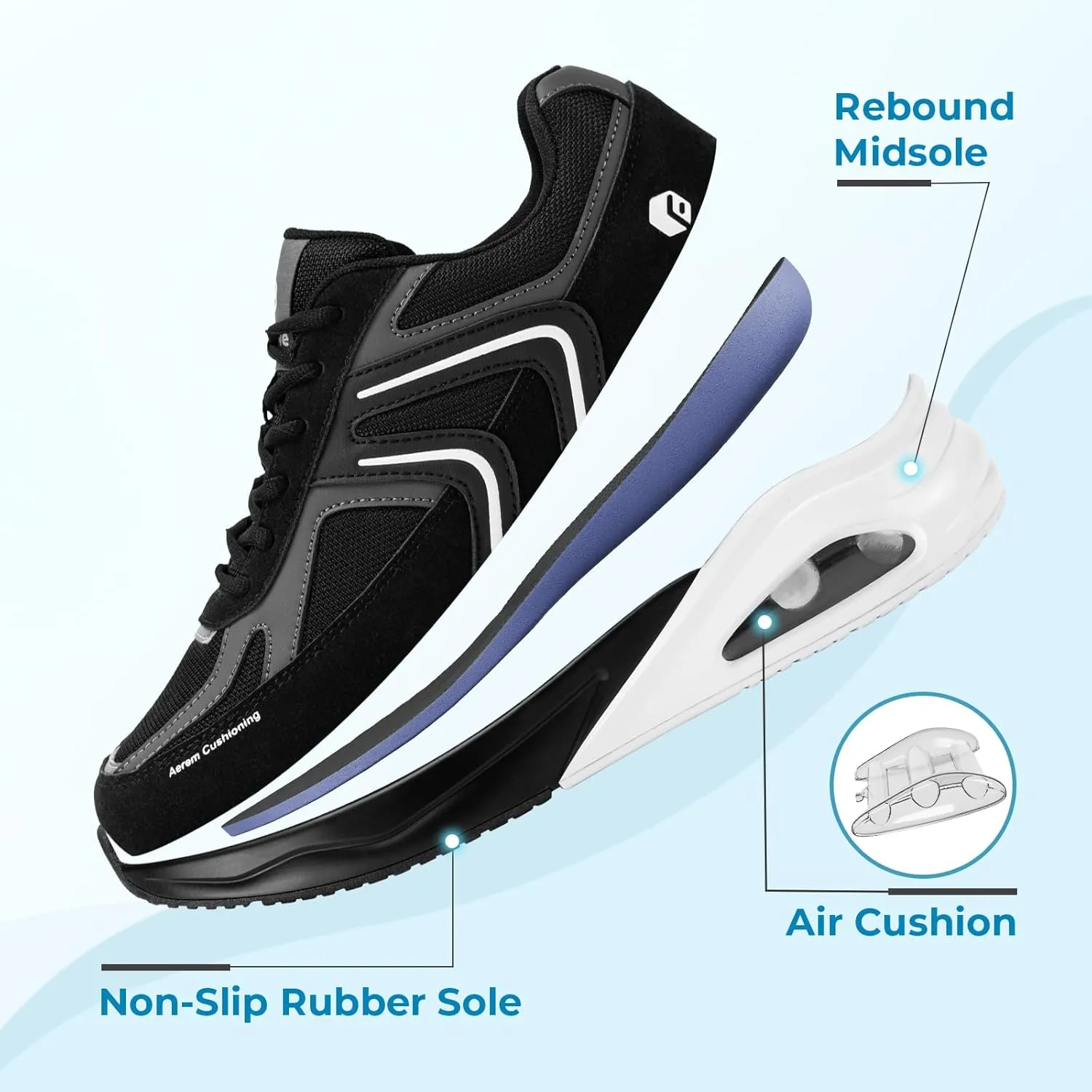 FitVille Men's Extra Wide Walking Shoes Wide Width Air Cushion Cross Training Sneakers for Heel Pain Relief Plantar Fasciitis - HeelAero V2