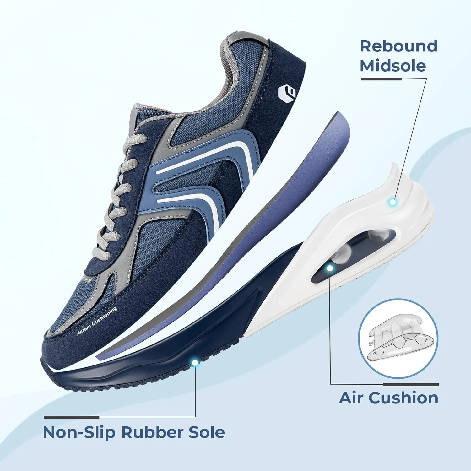 FitVille Men's Extra Wide Walking Shoes Wide Width Air Cushion Cross Training Sneakers for Heel Pain Relief Plantar Fasciitis - HeelAero V2