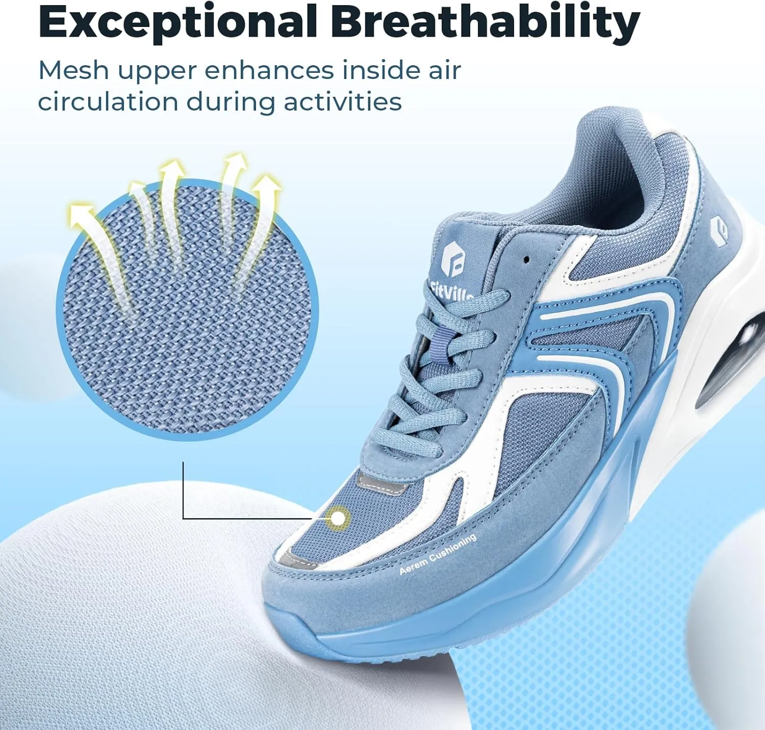 FitVille Wide Walking Shoes for Women Air Cushion Wide Width Sneakers for Flat Feet Planter Fasciitis - HeelAero V2
