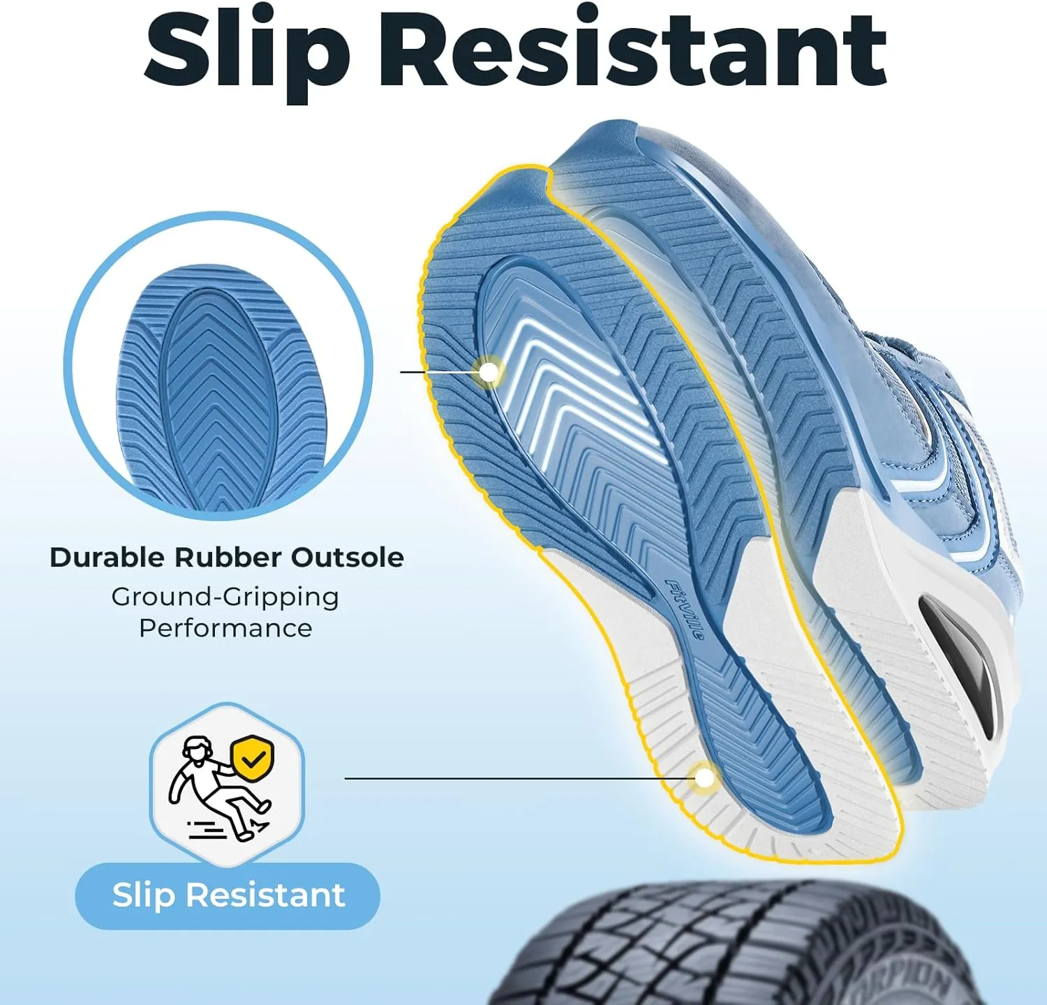 FitVille Wide Walking Shoes for Women Air Cushion Wide Width Sneakers for Flat Feet Planter Fasciitis - HeelAero V2
