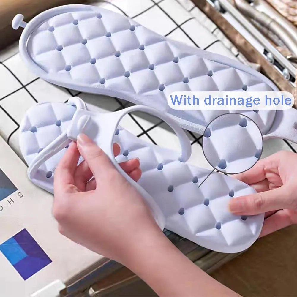 Foldable Travel Shower Shoes with Holes,Dry Quickly Non Slip Bath Slippers,Portable Hotel Lightweight Sandals for Spa Nail Salon Beach Pool Gym