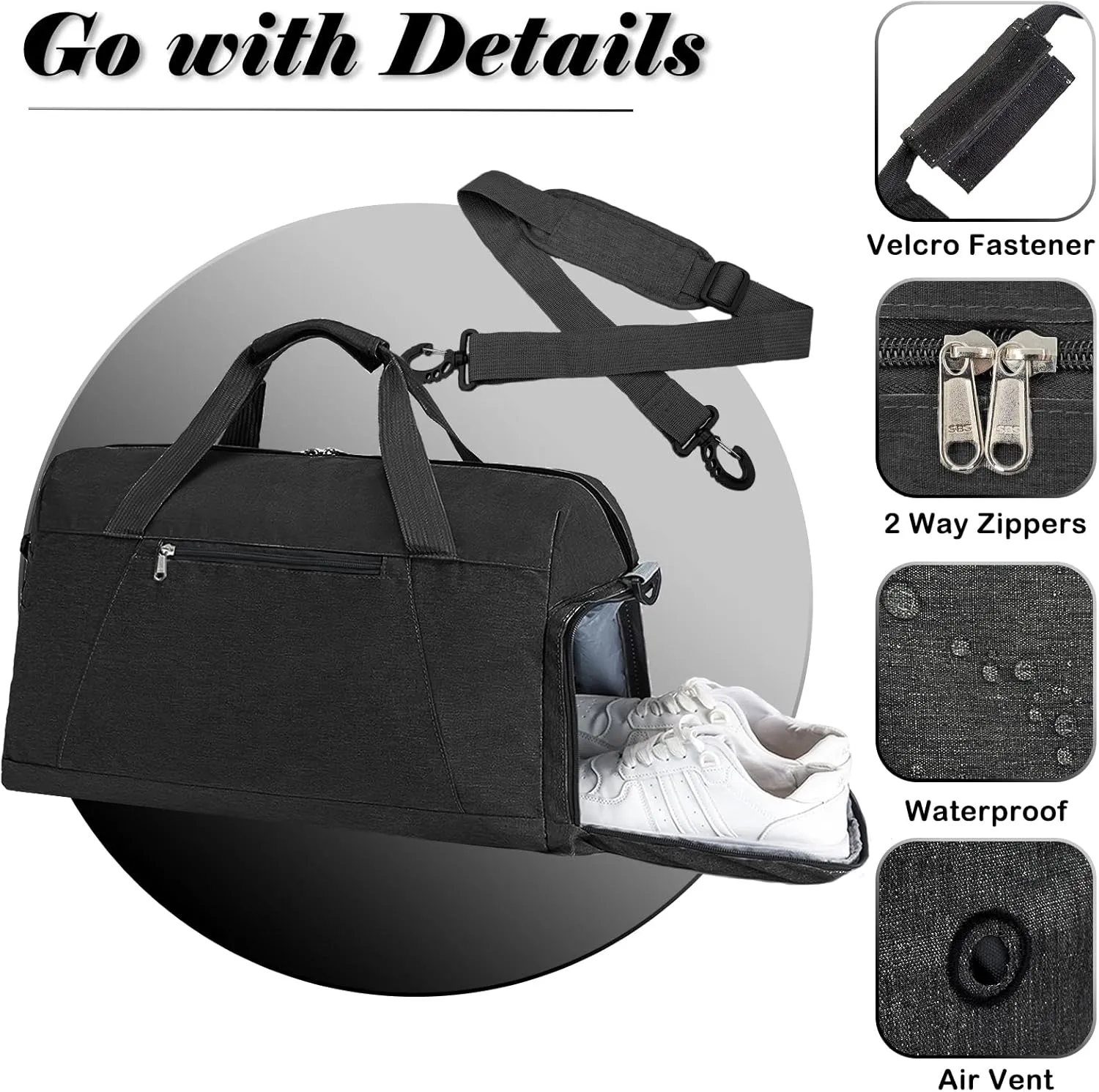 Gym Bags for Women Men with Wet & Shoe Compartment, 40L Foldable Travel Duffle Bag, Lightweight Weekender Overnight Duffel Bag for Traveling Sports Gym (Black)