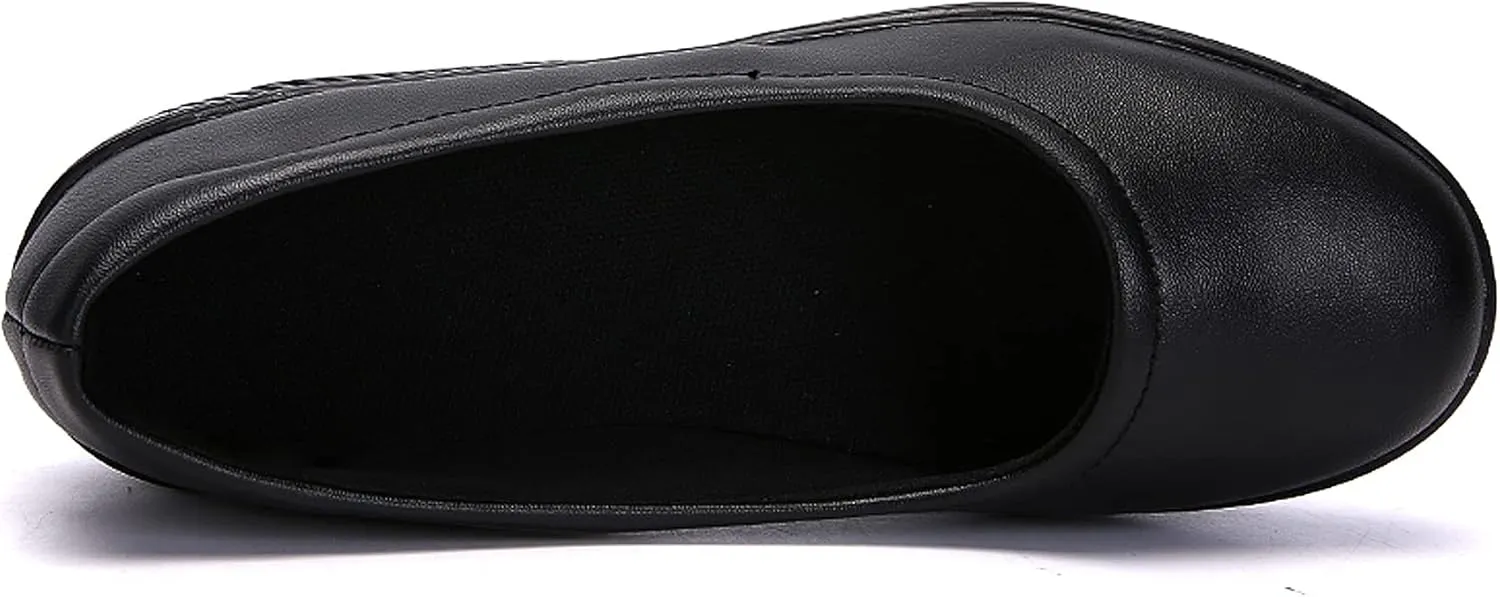 ihinzry Women's Wedge Leather Shoes Nurse Lightweight Comfort Work Shoes Waterproof Non Slip Loafer Platform Shoes
