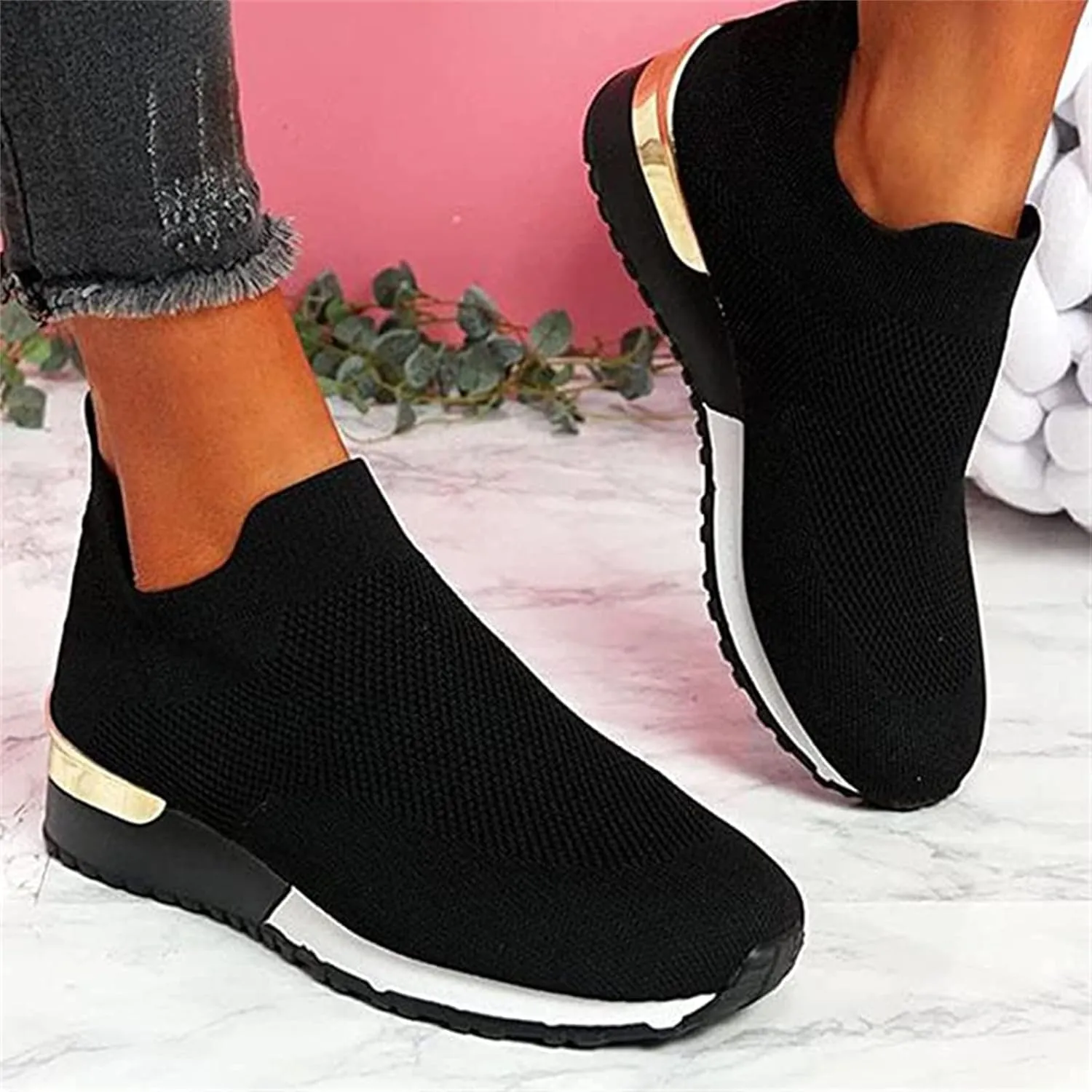 Lausiuoe Women's Fashion Sneakers Slip On Tennis Shoes Walking Sneakers Running Gym Athletic Workout Comfort Work Shoes
