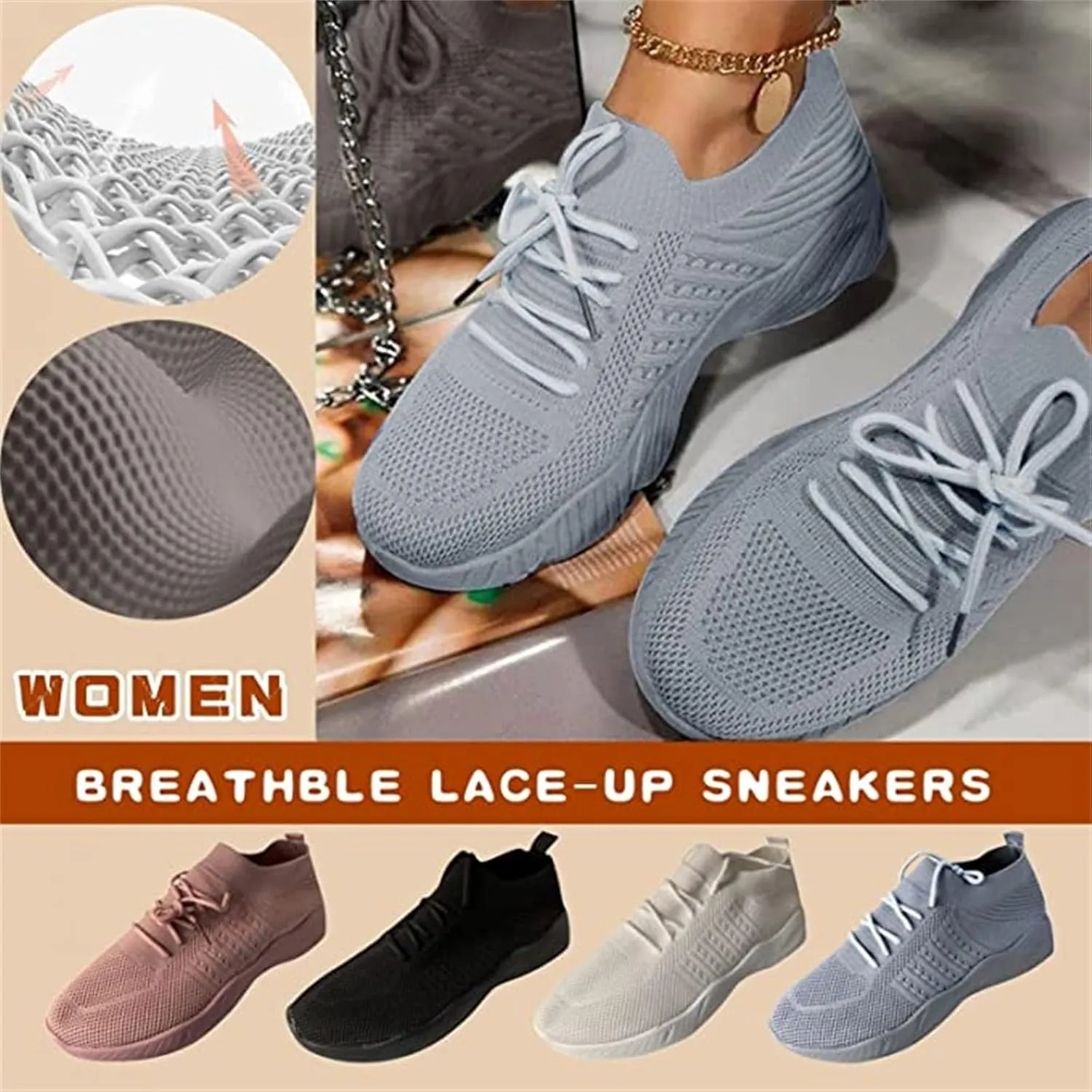 Lausiuoe Women's Fashion Sneakers Slip On Walking Shoes Lightweight Running Shoes Athletic Mesh Workout Casual Trainers