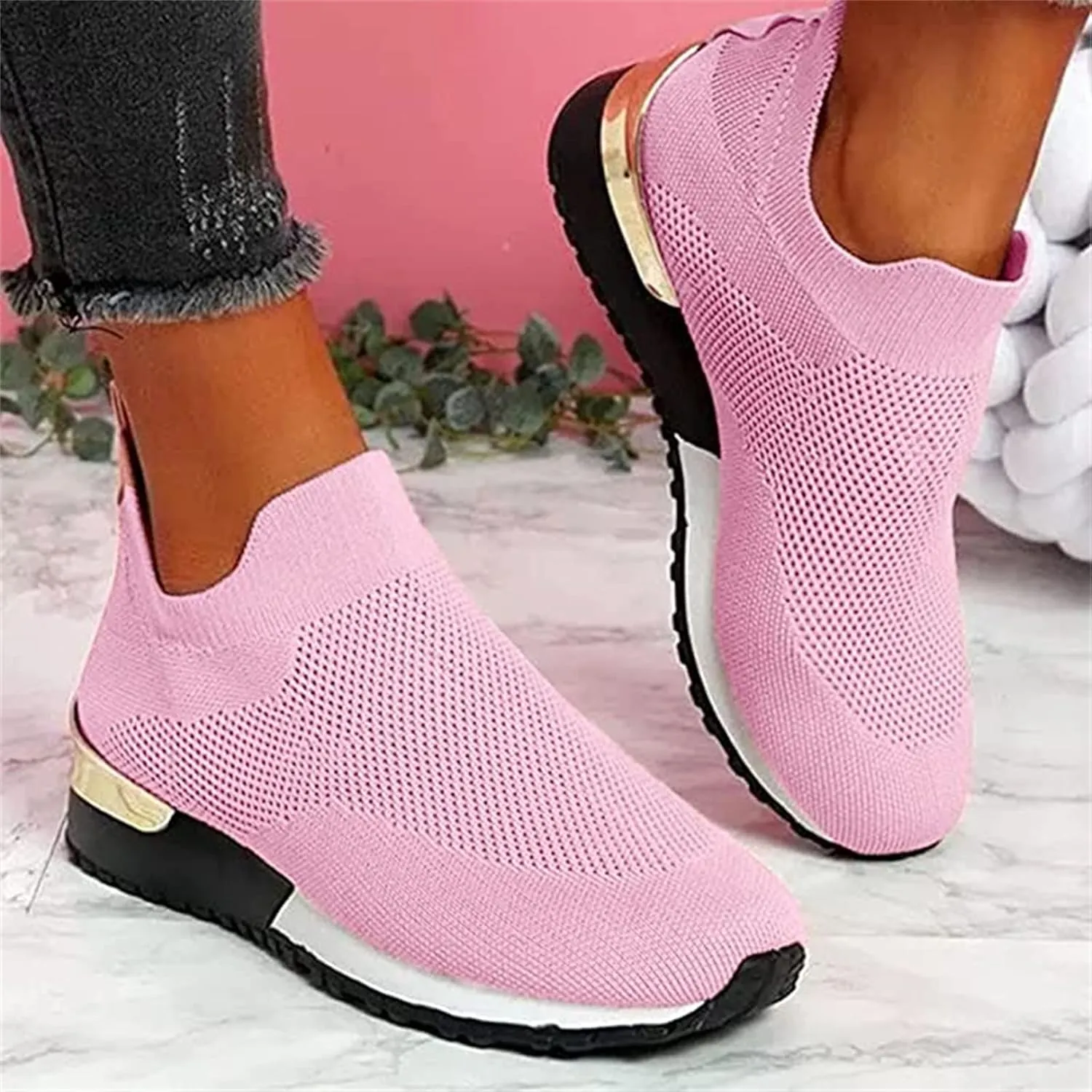 Lausiuoe Women's Fashion Sneakers Slip On Walking Shoes Lightweight Running Shoes Athletic Mesh Workout Casual Trainers