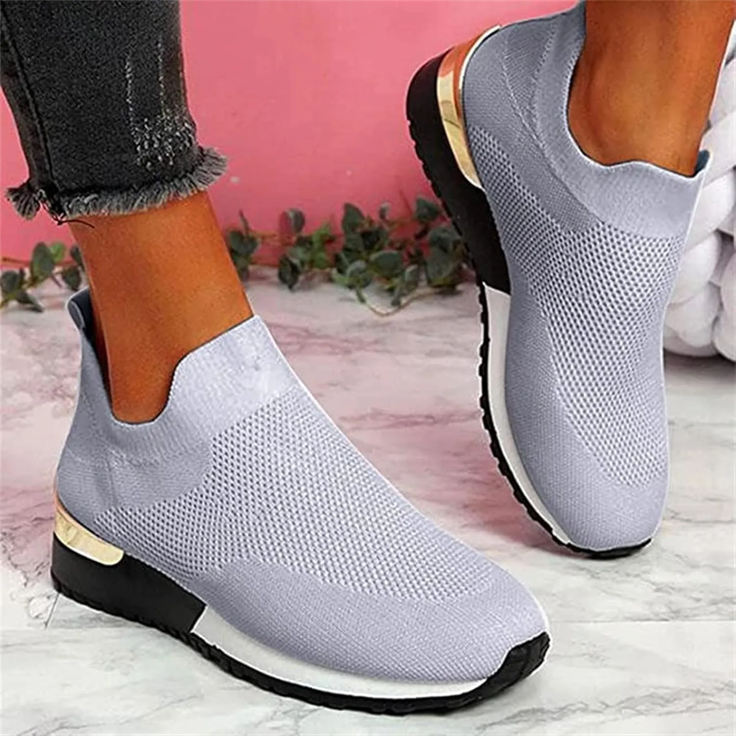 Lausiuoe Women's Fashion Sneakers Slip On Walking Shoes Lightweight Running Shoes Athletic Mesh Workout Casual Trainers