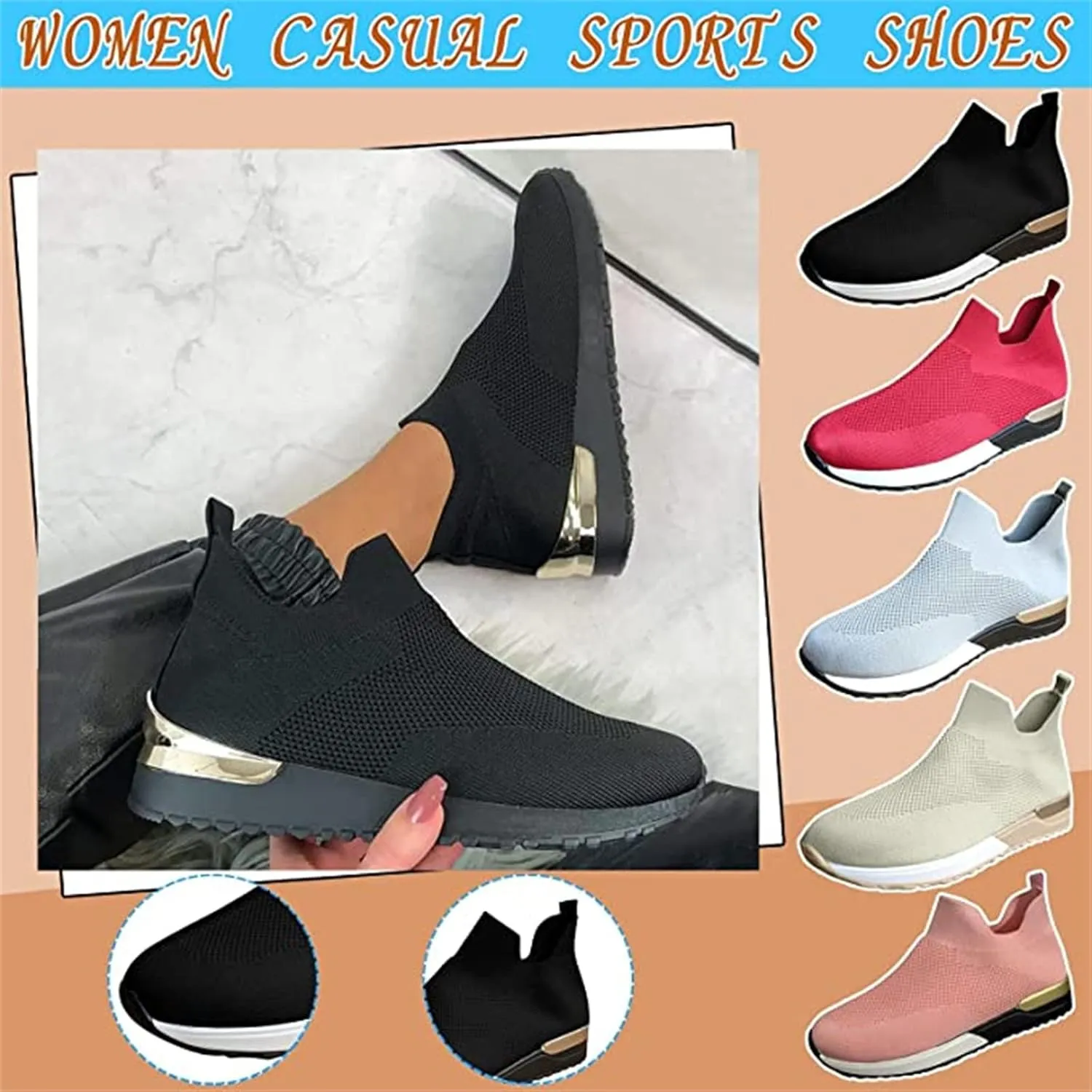 Lausiuoe Women's Fashion Sneakers Slip On Walking Shoes Lightweight Running Shoes Athletic Mesh Workout Casual Trainers