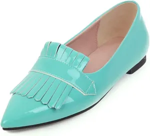 LEHOOR Women Pointed Closed Toe Flat Loafer Pumps Tassel Slip On Lightweight Patent Leather Casual Comfort Work Shoes for Ladies 4-15 M US