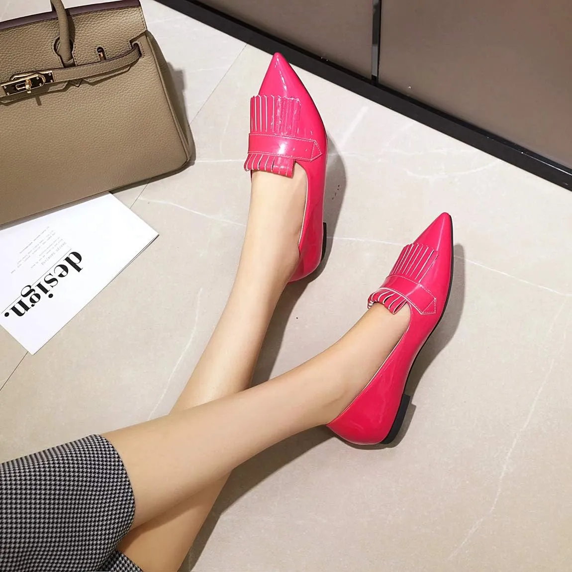 LEHOOR Women Pointed Closed Toe Flat Loafer Pumps Tassel Slip On Lightweight Patent Leather Casual Comfort Work Shoes for Ladies 4-15 M US