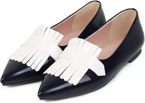 LEHOOR Women Pointed Closed Toe Flat Loafer Pumps Tassel Slip On Lightweight Patent Leather Casual Comfort Work Shoes for Ladies 4-15 M US