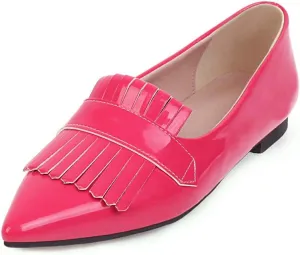LEHOOR Women Pointed Closed Toe Flat Loafer Pumps Tassel Slip On Lightweight Patent Leather Casual Comfort Work Shoes for Ladies 4-15 M US