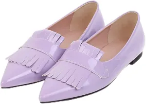 LEHOOR Women Pointed Closed Toe Flat Loafer Pumps Tassel Slip On Lightweight Patent Leather Casual Comfort Work Shoes for Ladies 4-15 M US