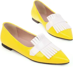 LEHOOR Women Pointed Closed Toe Flat Loafer Pumps Tassel Slip On Lightweight Patent Leather Casual Comfort Work Shoes for Ladies 4-15 M US