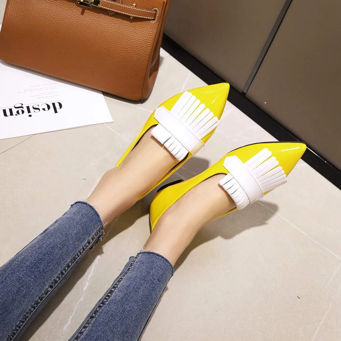 LEHOOR Women Pointed Closed Toe Flat Loafer Pumps Tassel Slip On Lightweight Patent Leather Casual Comfort Work Shoes for Ladies 4-15 M US