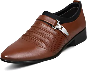 lilaBelle]【Hollow Design Dress Shoes Men's Versatile Business-Casual Leather Oxfords, Breathable Formal Footwear for Hot Climate, Day Comfort Work Shoes for Saudi Men