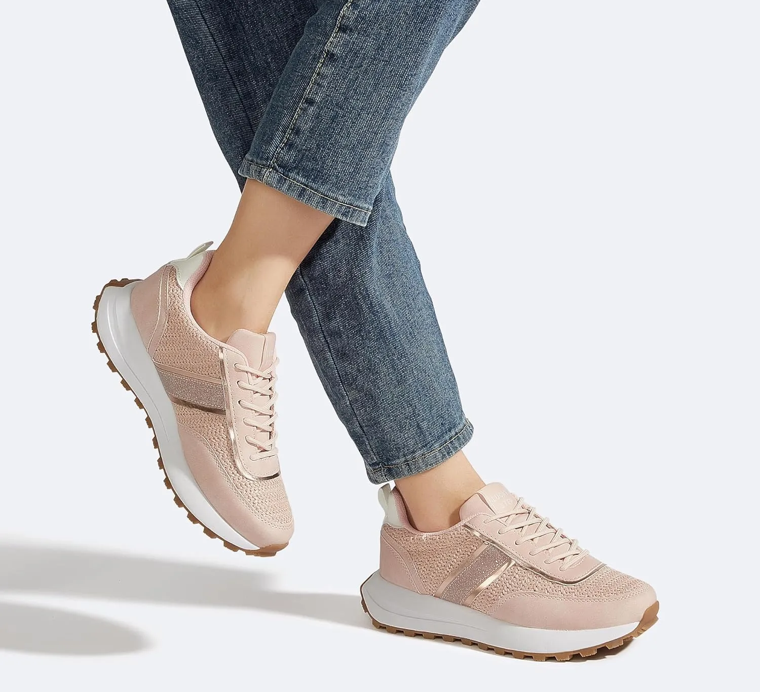 LUCKY STEP Women Platform Walking Shoe Fashion Retro Classic Casual Trainers Braided Rhinestone Sneakers Tennis Running Walking Shoes