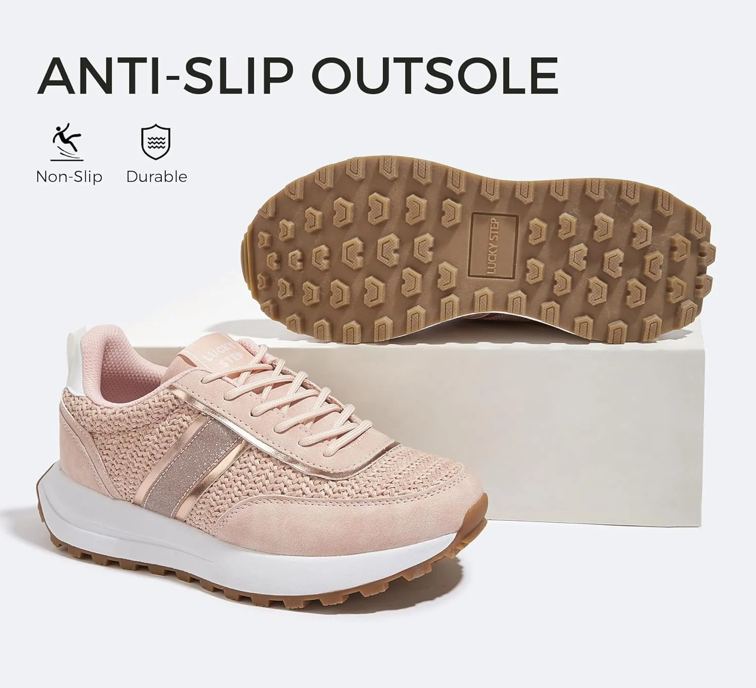 LUCKY STEP Women Platform Walking Shoe Fashion Retro Classic Casual Trainers Braided Rhinestone Sneakers Tennis Running Walking Shoes