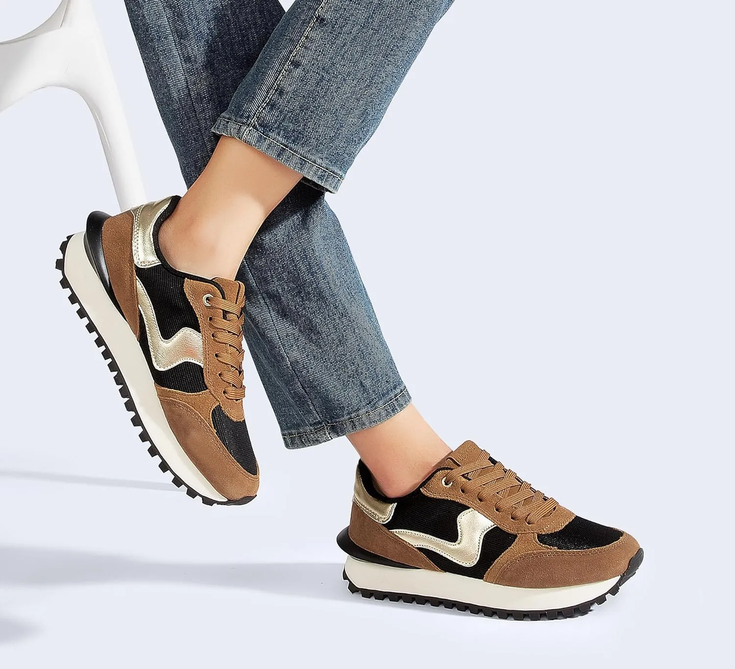 LUCKY STEP Women's Platform Fashion Sneakers Tennis Retro Walking Casual Trainers Stylish Durable Deluxe Skate Running Shoes