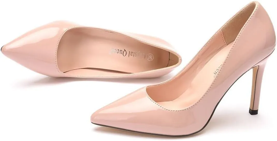 LUXINYU,Women Pointed Toe Heels Fashion Elegant Shallow Solid Ladies Pumps Sexy Stiletto Leather Heeled Dress Shoes Comfort Work Shoes