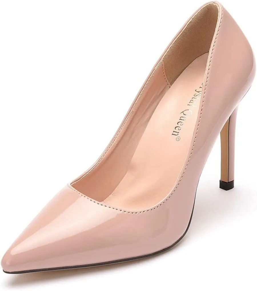 LUXINYU,Women Pointed Toe Heels Fashion Elegant Shallow Solid Ladies Pumps Sexy Stiletto Leather Heeled Dress Shoes Comfort Work Shoes