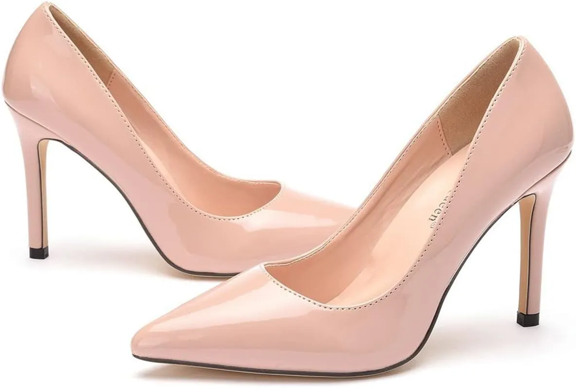LUXINYU,Women Pointed Toe Heels Fashion Elegant Shallow Solid Ladies Pumps Sexy Stiletto Leather Heeled Dress Shoes Comfort Work Shoes
