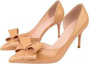 LUXINYU,Women Pointed Toe Heels Fashion Sweet Stiletto Bow Elegant Ladies Pumps Hollow Sexy Heeled Dress Shoes Patent Leather Comfort Work Shoes