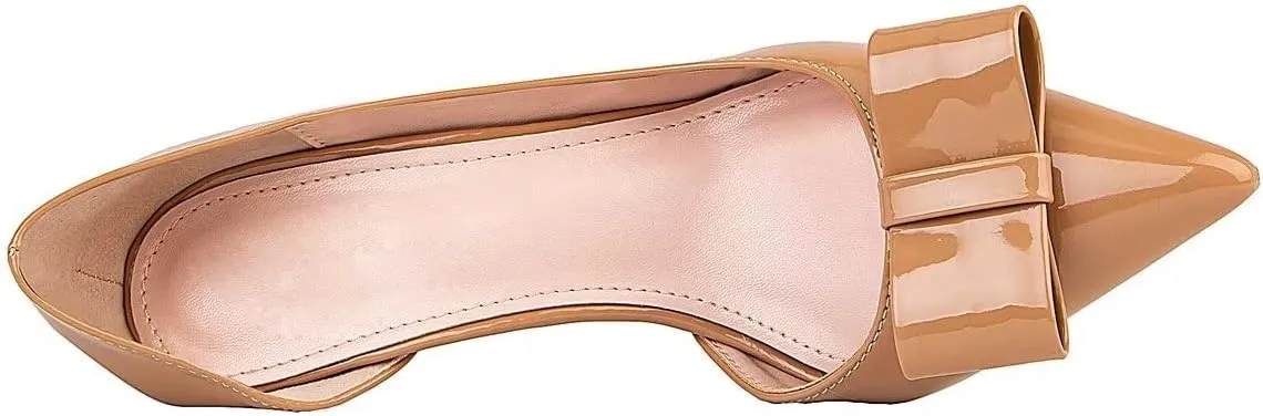 LUXINYU,Women Pointed Toe Heels Fashion Sweet Stiletto Bow Elegant Ladies Pumps Hollow Sexy Heeled Dress Shoes Patent Leather Comfort Work Shoes