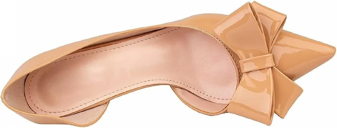 LUXINYU,Women Pointed Toe Heels Fashion Sweet Stiletto Bow Elegant Ladies Pumps Hollow Sexy Heeled Dress Shoes Patent Leather Comfort Work Shoes