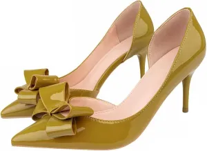 LUXINYU,Women Pointed Toe Heels Fashion Sweet Stiletto Bow Elegant Ladies Pumps Hollow Sexy Heeled Dress Shoes Patent Leather Comfort Work Shoes