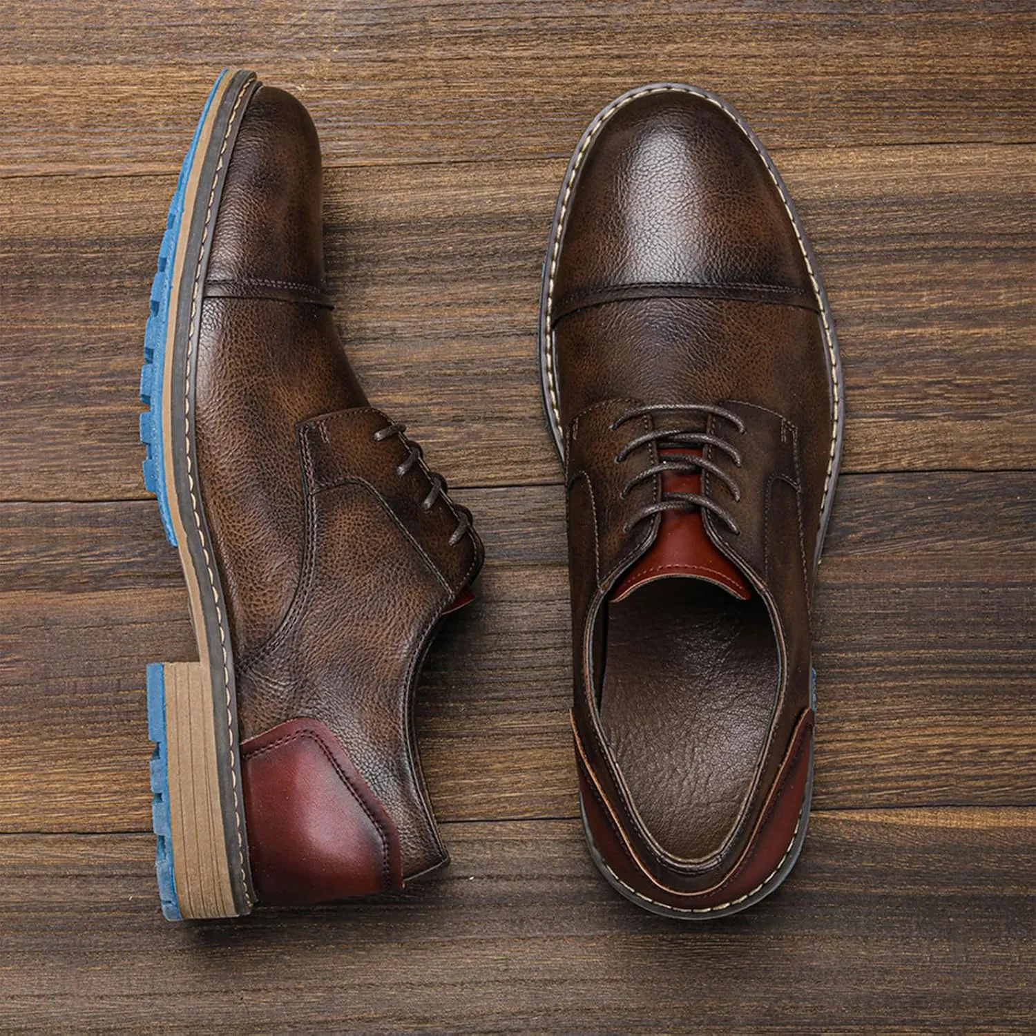 Men Leather Wingtip Oxfords Orthopedic Dress Shoes Casual Classic Comfortable Non Slip Business Office Loafers Derby Shoes