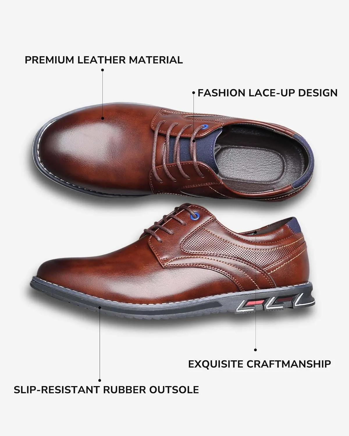 Men’s Dress Shoes No-Stripe Casual Business Oxford Derby Orthopedic Leather Shoes Comfortable Walking Shoes Office Loafers Work Flats