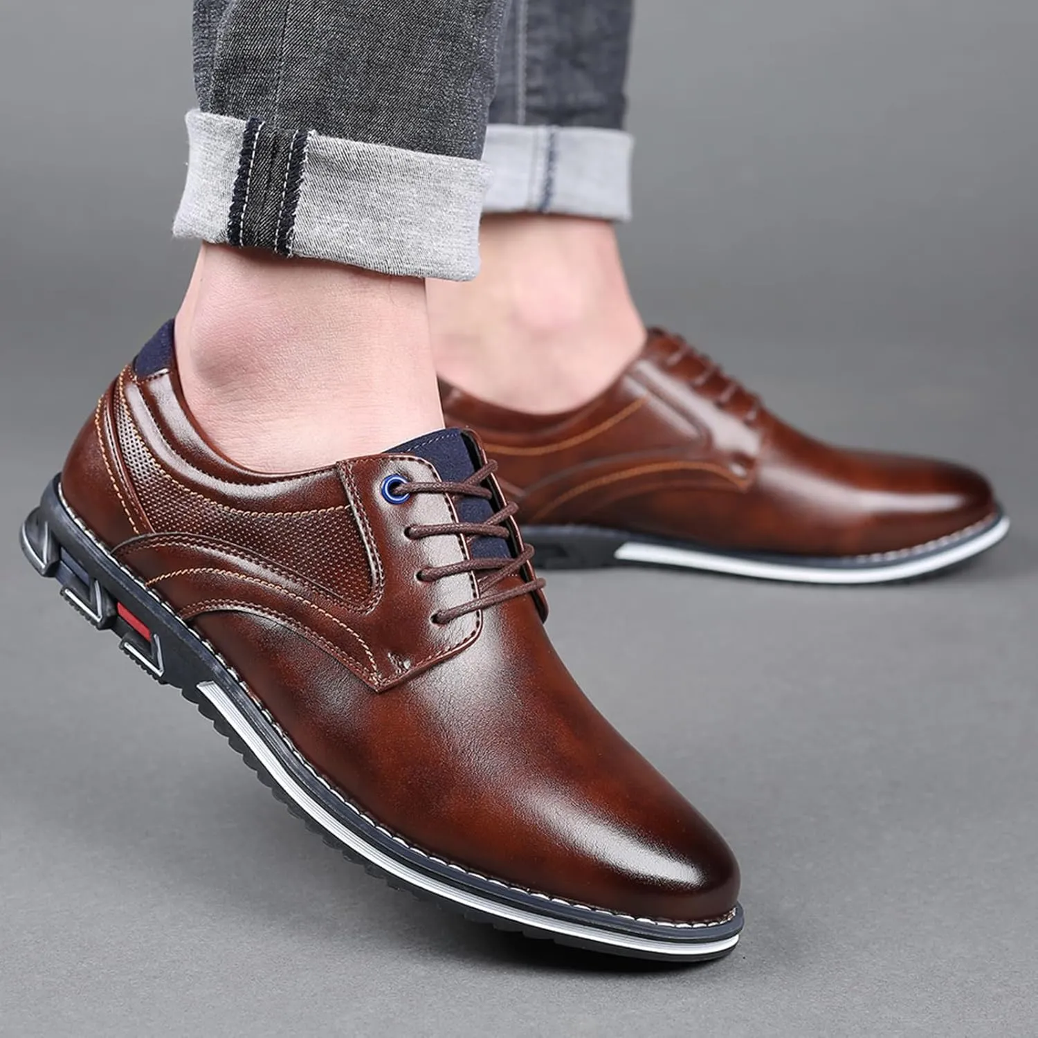 Mens Dress Shoes Pointed-Toe Lace-Up Orthopedic Oxfords Shoes Walking Flat Sneakers Work Office Loafers Driving Shoes