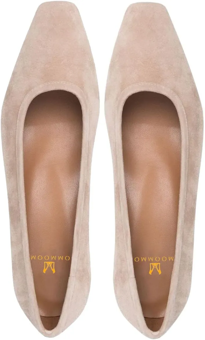 MOOMMO Comfortable Low Chunky Heel Pumps Women Square Closed Toe Slip On Suede Loafers 1.5 Inch Block Heels Pull On Office Work Penny Loafer Shoes for Ladies Dressy Comfort Elegant Spring 4-11 M US