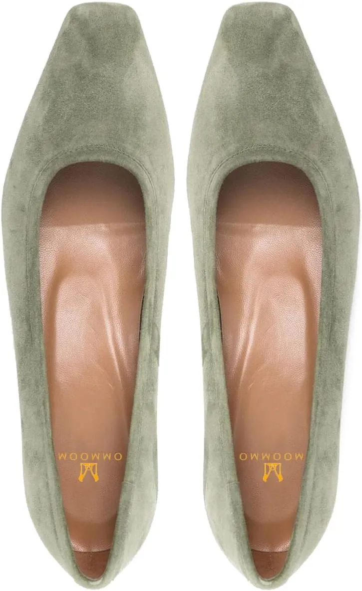 MOOMMO Comfortable Low Chunky Heel Pumps Women Square Closed Toe Slip On Suede Loafers 1.5 Inch Block Heels Pull On Office Work Penny Loafer Shoes for Ladies Dressy Comfort Elegant Spring 4-11 M US