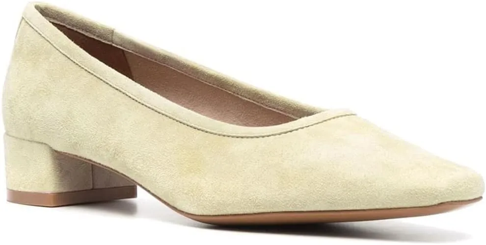 MOOMMO Comfortable Low Chunky Heel Pumps Women Square Closed Toe Slip On Suede Loafers 1.5 Inch Block Heels Pull On Office Work Penny Loafer Shoes for Ladies Dressy Comfort Elegant Spring 4-11 M US