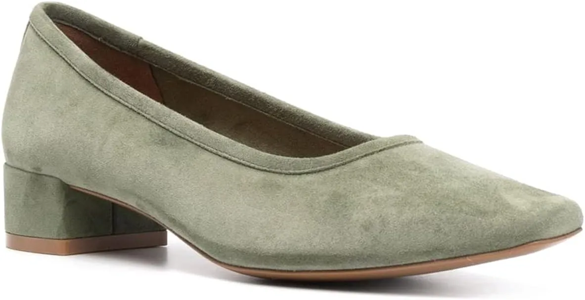 MOOMMO Comfortable Low Chunky Heel Pumps Women Square Closed Toe Slip On Suede Loafers 1.5 Inch Block Heels Pull On Office Work Penny Loafer Shoes for Ladies Dressy Comfort Elegant Spring 4-11 M US