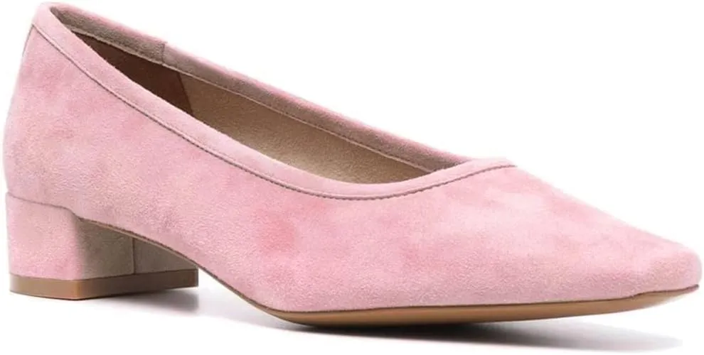MOOMMO Comfortable Low Chunky Heel Pumps Women Square Closed Toe Slip On Suede Loafers 1.5 Inch Block Heels Pull On Office Work Penny Loafer Shoes for Ladies Dressy Comfort Elegant Spring 4-11 M US
