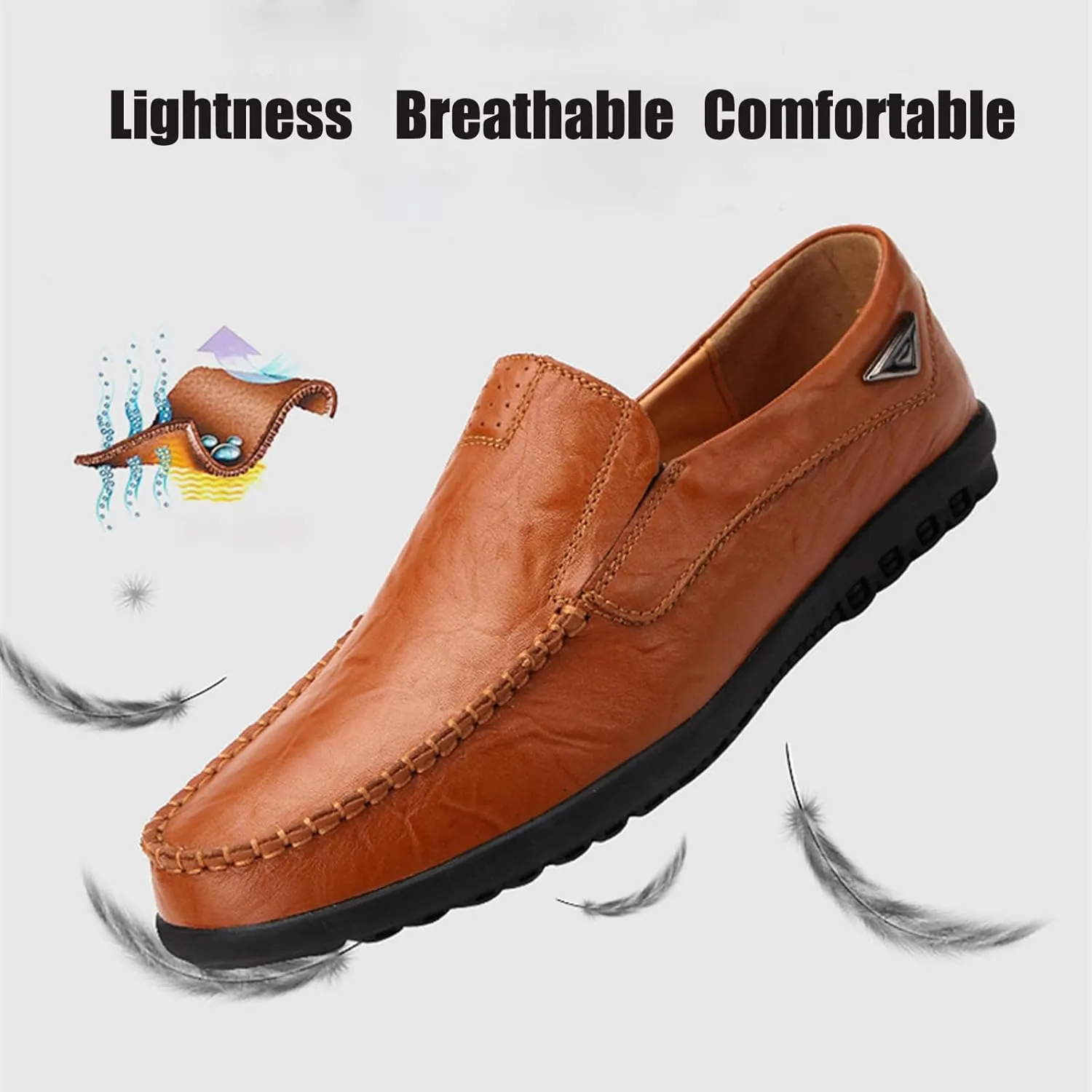 Optigard Men's Casual Slip On Leather Loafers Comfortable Breathable Walking Shoes Lightweight Driving Moccasin