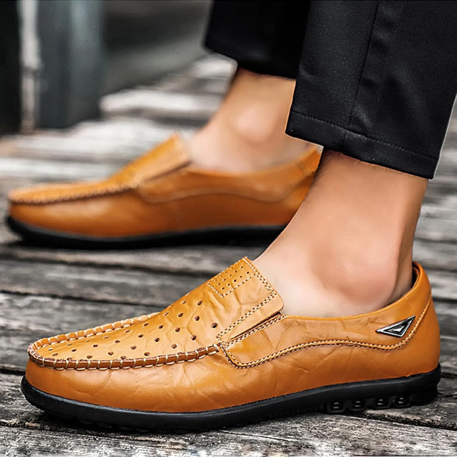 Optigard Men's Casual Slip On Leather Loafers Comfortable Breathable Walking Shoes Lightweight Driving Moccasin
