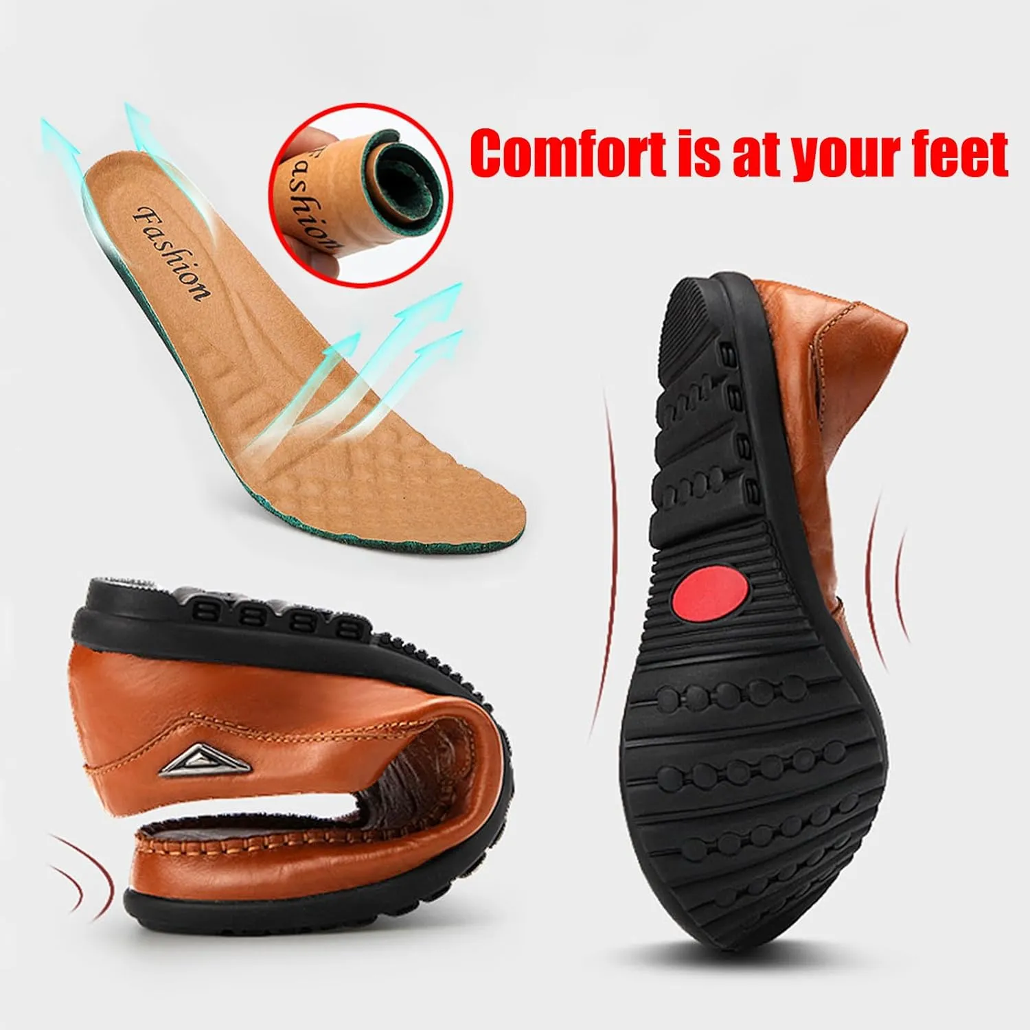 Optigard Men's Casual Slip On Leather Loafers Comfortable Breathable Walking Shoes Lightweight Driving Moccasin
