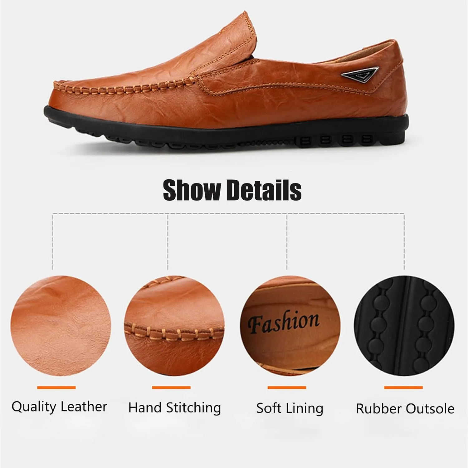 Optigard Men's Casual Slip On Leather Loafers Comfortable Breathable Walking Shoes Lightweight Driving Moccasin
