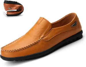 Optigard Men's Casual Slip On Leather Loafers Comfortable Breathable Walking Shoes Lightweight Driving Moccasin