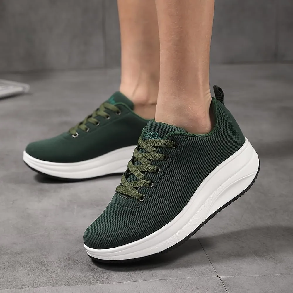 RUIDENG Platform Sneakers for Women Walking All Day | Slip Resistant Work Shoes for Women Comfortable | 2 Inch Thick Wedge Rocker Bottom