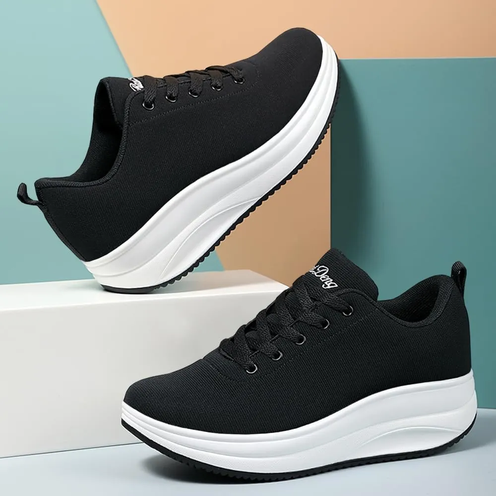 RUIDENG Platform Sneakers for Women Walking All Day | Slip Resistant Work Shoes for Women Comfortable | 2 Inch Thick Wedge Rocker Bottom