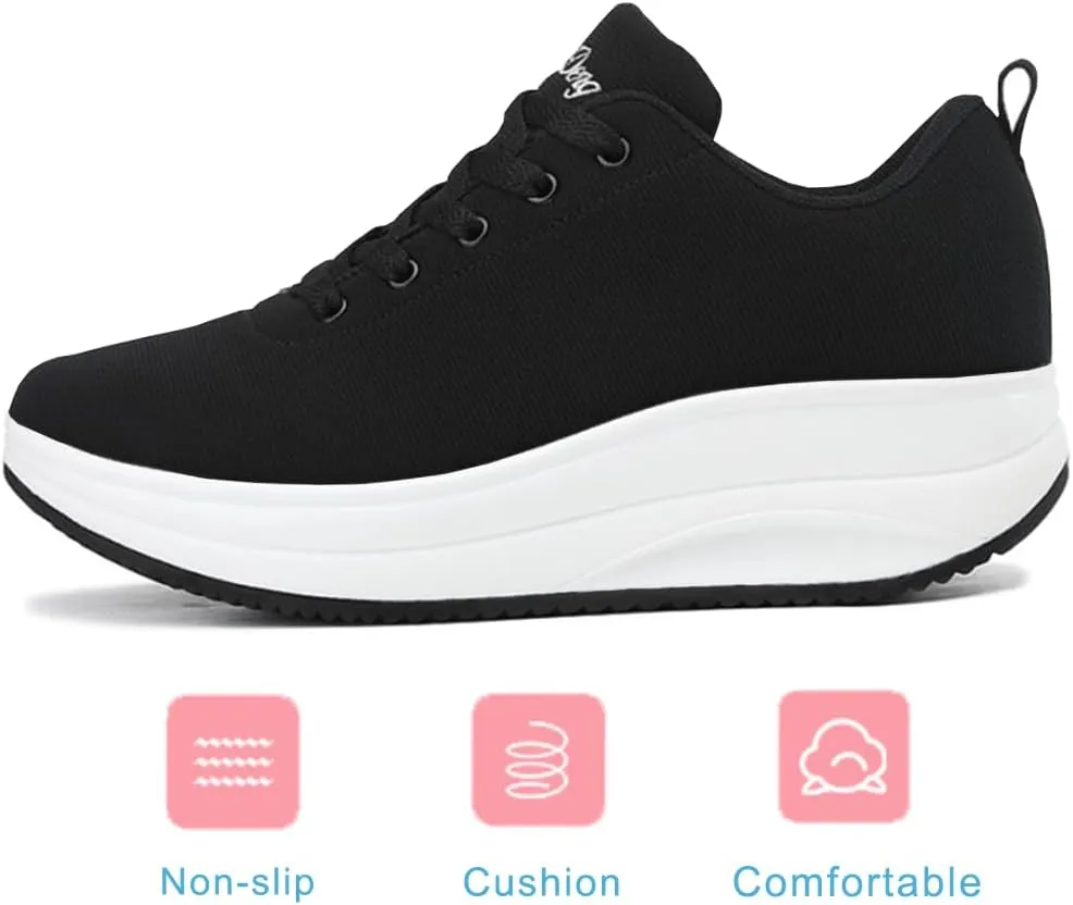 RUIDENG Platform Sneakers for Women Walking All Day | Slip Resistant Work Shoes for Women Comfortable | 2 Inch Thick Wedge Rocker Bottom