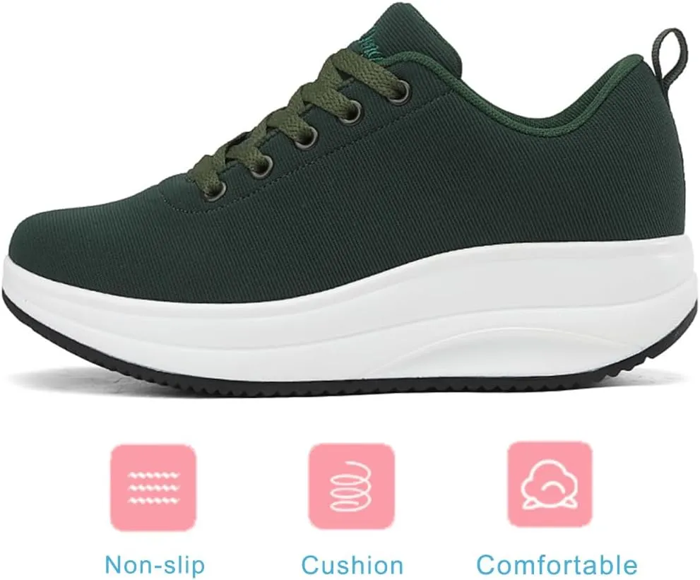 RUIDENG Platform Sneakers for Women Walking All Day | Slip Resistant Work Shoes for Women Comfortable | 2 Inch Thick Wedge Rocker Bottom