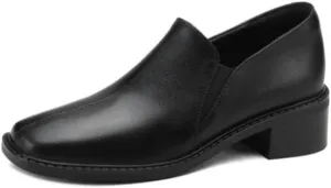 TinaCus Women's Genuine Handmade Retro Slip On Square Toe Chunky Heel Office Loafers Shoes